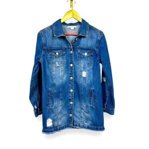 Artisan NY heavy weight rugged distressed denim jacket with raw hem size Large